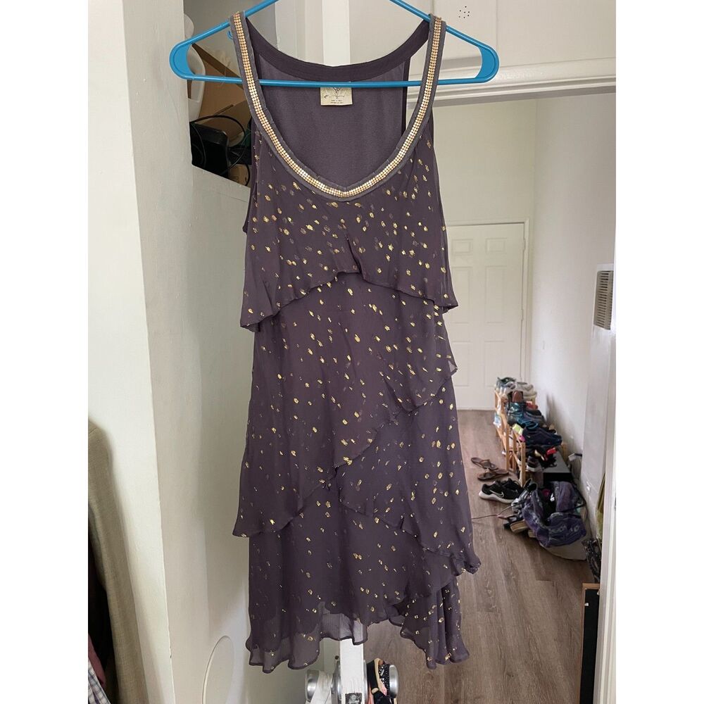 Free People Moonlight Women’s 2 Purple Gold Fleck Silk Tiered Dress